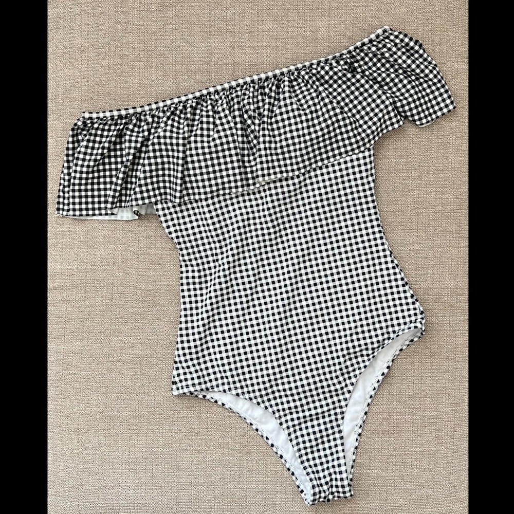 Atmosphere Off-the-Shoulder Gingham One Piece Bathing Suit